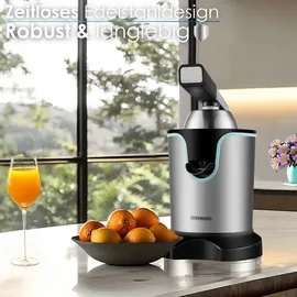 Steinborg Elektrische Zitruspresse 800 Watt Edelstahl Elektrische Saftpresse Entsafter Auto-Start-Stop Zitrus Presse - Silber