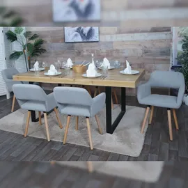 Mendler Esszimmerstuhl HWC-A50 II, Stuhl Küchenstuhl Polsterstuhl, Holz Stoff/Textil Cord (400g/m2) FSC® ~ hellgrau