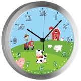 CreaDesign Funkwanduhr Funkuhr, Kinder Wanduhr, Kinderuhr, Kinderzimmer Bauernhof (geräuscharmes Uhrwerk) bunt