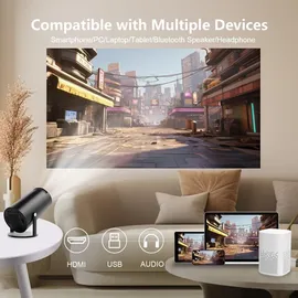 lqwell LQWELL® Beamer, Mini Projektor, unterstützt WiFi, BT5.0 mit Android OS 11, Auto Trapezkorrektur, 220-Grad-Winkel, 150-Zoll-Display für Phone/PC/Xbox, hdmi, 2025 Upgrade