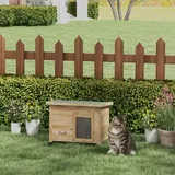 PawHut Katzenhaus aus Holz, Katzenhütte Outdoor, Katzenhöhle mit Türvorhang Gelb