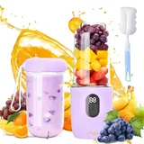 Afenau Tragbarer Mixer Smoothie Maker, 500 ml Mixer Smoothie Maker to Go mit Digitalanzeige, 16-Blatt MIXER to Go Elektrisch mit Reinigungsbürste, Wiederaufladbarem Smoothiemaker für Reisen, Lila