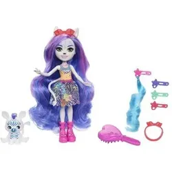 MATTEL HNV28 Enchantimals Deluxe Hair-Puppe Zemirah Zebra mit Freundefigur