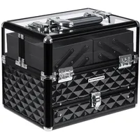 Songmics Kosmetikkasten Kosmetikkoffer, Professionell Kosmetik Aufbewahrung Multikoffer Etagenkoffer, Transparent Acrylglas klappbare FÄcher XL JBC318B