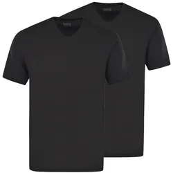 hajo Herren T-Shirt, 2er Pack - Basic, Kurzarm, V-Ausschnitt, Baumwolle, uni Schwarz 5XL