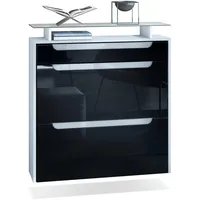Vladon Schuhschrank, Schwarz Hochglanz, Weiß, Holzwerkstoff, 89x96x23 cm, Garderobe,
