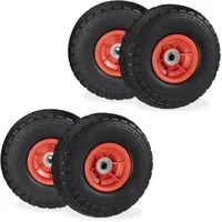 Relaxdays Sackkarrenrad, PU 4er Set 4.10/3.50-4", Kunststofffelgen, bis 150 kg, 260x85 mm, schwarz-rot