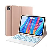 CHESONA iPad Pro 11 Hülle mit Tastatur, iPad Air 2022 Hülle mit Tastatur, 7-Farbige Beleuchtung, 2 Bluetooth Kanäles, Kabellose QWERTZ-Tastatur für iPad Pro 11, iPad Air 5/4 10.9 2022/2020, Rosé