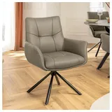 LebensWohnArt Stuhl Drehbarer 360° Echtleder Stuhl SIGN taupe Federkern mit Armlehne