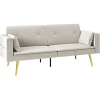 HOMCOM Schlafsofa, Schlafcouch mit Verstellbar Rückenlehne, Seitentasche, Gepolstert 2er-Sofa mit Schlaffunktion, Kissen, für Wohnzimmer, Schlafzimmer, Beige