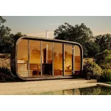 FinnTherm Comfort Set Fasssauna ScandiCube Space Fasssauna 4 Sitzbänke aus Holz, Sauna mit 42 mm Wandstärke, Außensauna mit Montagematerial