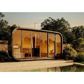 FinnTherm Comfort Set Fasssauna ScandiCube Space Fasssauna 4 Sitzbänke aus Holz, Sauna mit 42 mm Wandstärke, Außensauna mit Montagematerial