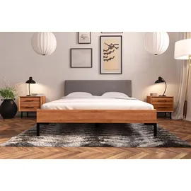 byoak Bett ABIES 80 x 220 aus Massivholz, mit Polsterkopfteil, Naturgeölt - Naturbelassen