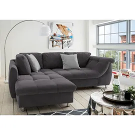 luma-home Ecksofa Schlafcouch L-Garnitur Bettkasten Ottomane links, Mikrofaser Anthrazit, - Dunkelgrau/Grau