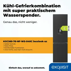 Exquisit Kühl-Gefrierkombination KGC265-70-NF-WS-040C inoxlook-az | No Frost | Nutzinhalt: 251 L | Temperaturregelung | Alarm