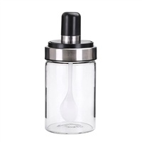 Gewürzdose Gewürzflasche Gewürzbox Küche Gadgets Gewürz Aufbewahrungsflasche Gläser Transparentglas Salz Pfeffer Kreuzkreuz Pulverbox mit Löffel (Color : Clear)