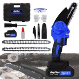 6 Zoll Mini Kettensäge 21V Akku Elektro Kettensäge mit 1500mAh Akku und Ladegerät, Bürstenloser Motor Mini Kettensäge Akku Tragbar Gehölzschneider Einhand Kettensäge mit 2 Ketten für Bäume