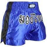 BAY-Sports Sporthose Muay Thai Kick Hose Shorts Thaiboxhose Thaiboxen MMA kurz Kickboxen (kurze Hose, traditionell blau schwarz) kurze Hose, traditionell schwarz weiß blau XL