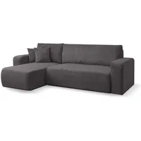 VENASI MÖBEL Ecksofa mit Schlaffunktion und Bettkasten Cord-Stofff, Luna L-Form Schlafsofa Eckcouch Sofa (Dunkelgrau)