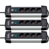 3 Stück Brennenstuhl Premium-Alu-Line, Steckdosenleiste 4-fach - Steckerleiste aus hochwertigem Aluminium (mit Schalter und 1,8m Kabel) Farbe: schwarz