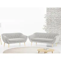 MKS MÖBEL Sofa PIRS 3 2, Set, zwei Sofas, T30-Schaum, Holzbeine, Skandinavischer Stil, Gesteppte Polsterung, Moderne Sofa Set 3 + 2 grau