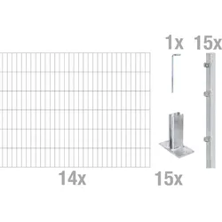 Alberts Komplettset Doppelstabmattenzaun Feuerverzinkt mit Pfostenträger, 2 m Matten, Höhe 80-120 cm