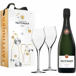Taittinger Champagner 0,75l Brut Réserve mit zwei Gläser - A
