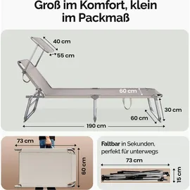 CASARIA Sonnenliege Klappbar 190 x 60 x 22 cm Beige