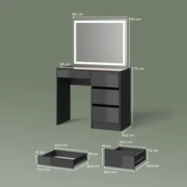 livinity Schminktisch Imola, Anthrazit, 90 cm mit LED- Spiegel