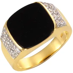 Firetti Fingerring »Schmuck Geschenk Silber 925 Herrenring Siegelring Achat«, mit Achat, Zirkonia (synth.) Firetti gelbgoldfarben-schwarz-kristallweiß + schwarz-kristallweiß 19