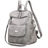 DIRRONA Rucksack Damen Lässig Schultertaschen Mehrere Taschen Large Rucksack wasserdichte Diebstahlschutz PU Leder Bag Ausflüge Schule Arbeit Damen Rucksack Grau