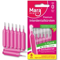 Interdentalbürste Pink - MARA EXPERT | 0,4mm ISO 0 extra fein | 8 Interdentalbürsten | Biokunststoff | Bürsten für Zahnzwischenräume | Mit Minz Geschmack - Chlorhexidin - Fluorid