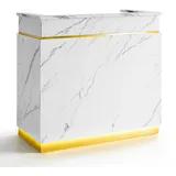 Barberpub Empfangstheke mit 3 Schubladen & 1 Schrank, Empfangstisch mit Beleuchtung, Abschließbar, Rezeptionstheke Kassentheke, R9759(Weiß-Gold) - Weiß/Gold