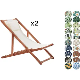 Beliani Avellino Liegestuhl 2er Set 200 x 60 x 80 cm Weiß/Dunkelbraun klappbar