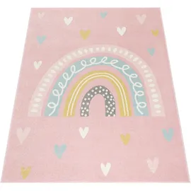 Paco Home Kinderteppich Teppich Kinderzimmer Mädchen Jungs Verschiedene Motive Und Größen, Grösse:80x150 cm, Farbe:Rosa Weiß