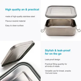 Intirilife Lunchbox Bentobox Aufbewahrungsbox aus Edelstahl in Silber mit 550 ml Füllmenge Auslaufsicher - 17 x 12 x 6 cm - Brot Dose Box Behälter
