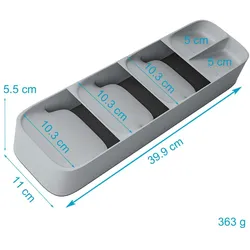 Intirilife Besteckkasten Schubladen Organizer aus Kunsstoff in Grau - 40 x 11 x 5.5 cm - Einsatz für Schubladen für Besteck Kochutensilien