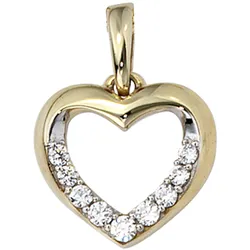 Herz-Anhänger JOBO "Anhänger Herz", gold (gelbgold 333), Schmuckanhänger, Damen, Gelbgold 333, 333 Gold bicolor mit Zirkonia