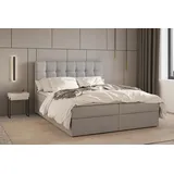 moeblo Kontinentalbett, Boxspringbett, Bett mit bettkasten, Bonell-Matratze und Topper, Doppelbett - Boxspringbett 05 - Hugo 91, - Hellgrau