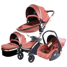 TPFLiving Luxus Kombi-Kinderwagen 3in1 Set - Modell 5 Kunstleder - Braun