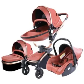 TPFLiving Luxus Kombi-Kinderwagen 3in1 Set - Modell 5 Kunstleder - Braun
