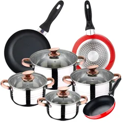 San Ignacio - Nona Kochgeschirr-Set: 4 Töpfe mit Deckel und 3 Pfannen Ø16/20/24 cm aus Edelstahl/gepresstem Aluminium