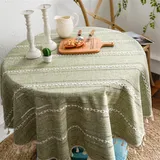 Utobanh Grüne runde Baumwoll-Leinen-Tischdecke – kleine Tischdecke für Beistelltisch, Nachttisch, Kaffee- und Teekanne, Salbeigrün, 89 x 89 cm