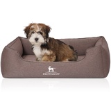 Knuffelwuff Orthopädisches Hundebett Leano aus Velours mit Handwebcharakter M-L 85 x 63cm Braun - abnehmbarer Bezug - waschbar - für große, mittelgroße und kleine Hunde