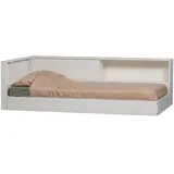 Woood Eckbett Carter aus FSC-Kiefer, modernes Stauraumbett in L-Form, weiß lackiert, 215 x 118 cm