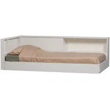 Woood Eckbett Carter aus FSC-Kiefer, modernes Stauraumbett in L-Form, weiß lackiert, 215 x 118 cm
