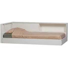Woood Eckbett Carter aus FSC-Kiefer, modernes Stauraumbett in L-Form, weiß lackiert, 215 x 118 cm