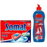 SOMAT Tabs 28 AW Classic Power, Geschirrspül Tabs mit Fettlösekraft für kraftvolle Reinigung, Spültabs für strahlend sauberes Geschirr + Somat Duo Power Experten Klarspüler 750ml