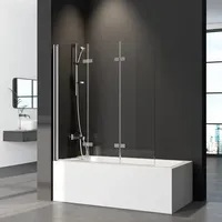 Duschwand für Badewanne 3-teilig Faltbar 140x140 cm, Glas Klappbar Badewannenaufsatz, Duschabtrennung für Badewanne aus 6mm Sicherheitsglas (ESG) mit Nano Beschichtung, Badewannenfaltwand