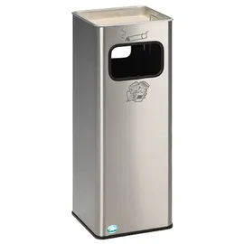 Proregal Kombiascher abgerundeten Ecken 2-Fach Einwurf | 32 Liter, HxBxT 66,5x26x26cm | Edelstahl | Mülleimer Aschenbecher Abfalleimer